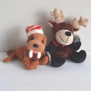 2 Coca-Cola bean bag plush animals - reindeer and walrus